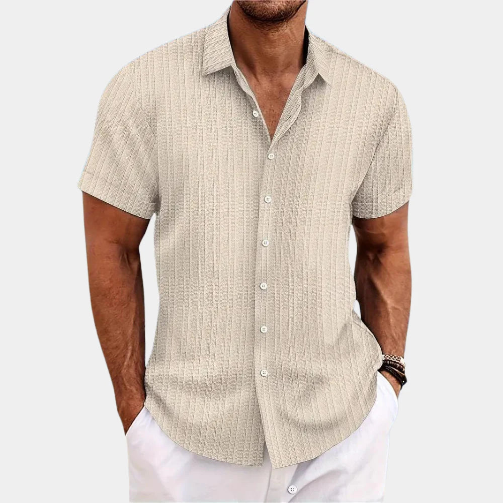 Nokmo | Men's Striped Short Sleeve Button-Up Shirt