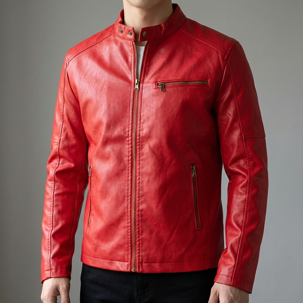 Nokmo | Men's Waterproof Leather Jacket with Zipper Detail