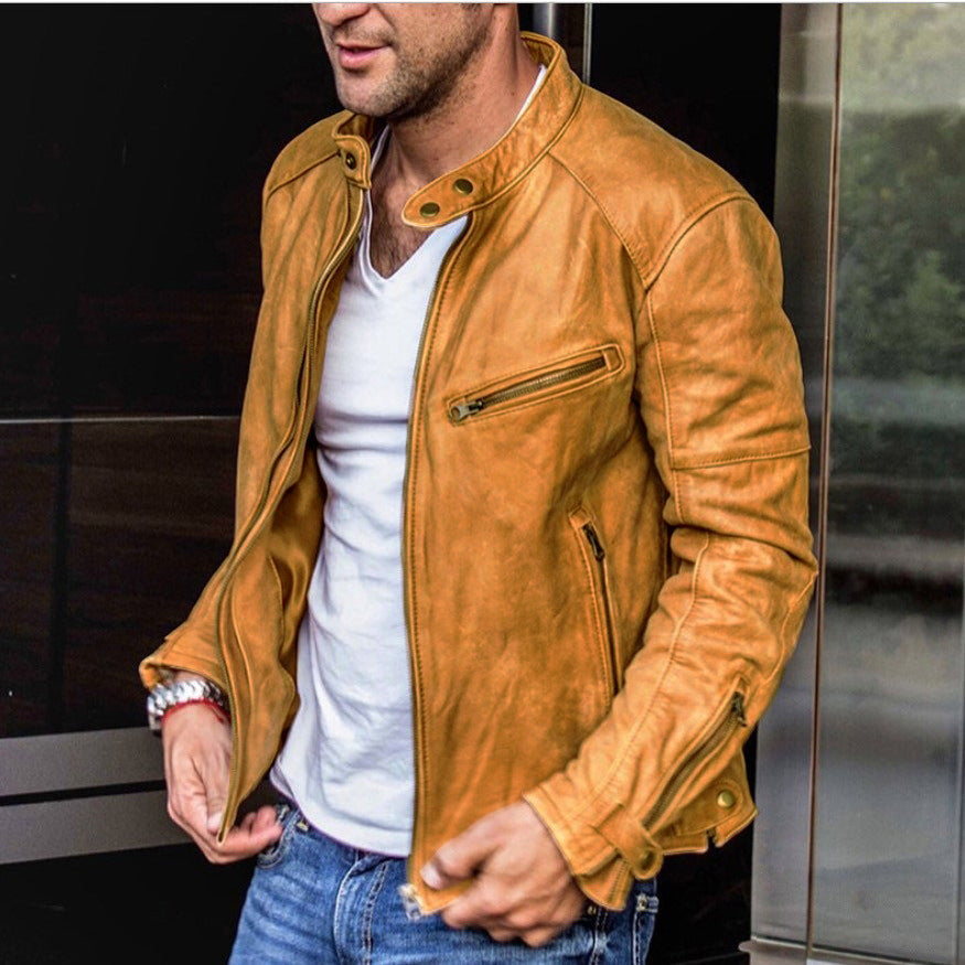 Nokmo | Men's Waterproof Leather Jacket with Zipper Detail