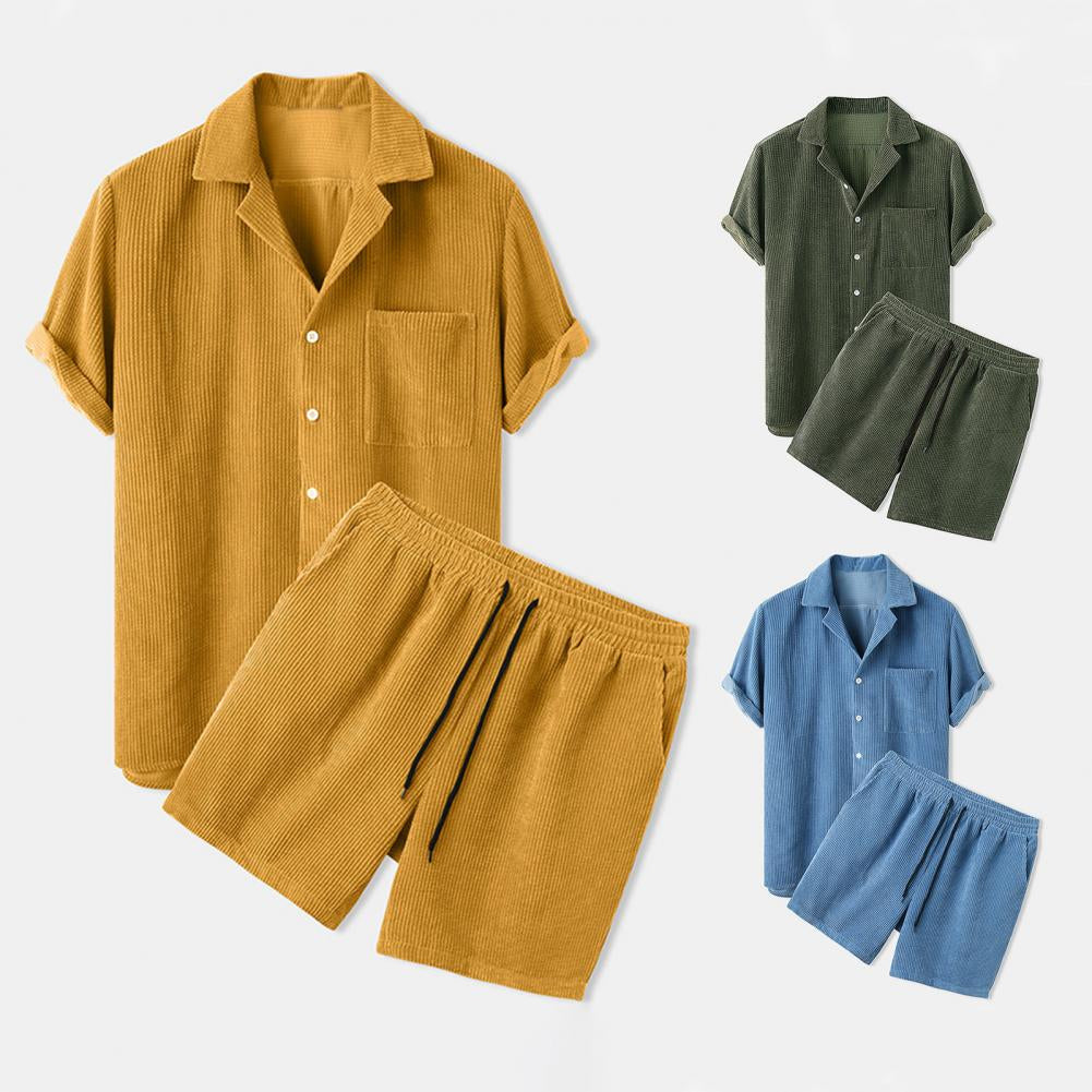 Nokmo | Men's Zipper Polo Shirt & Shorts Set Textured