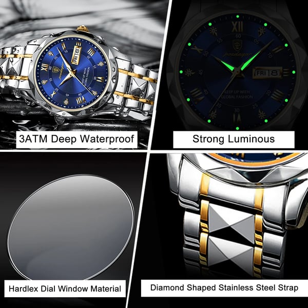 Nokmo Model 615 | Luxury Men's Watch | Japanese MIYOTA Quartz Movement | 316L Stainless Steel Case | Hardlex Crystal Glass | 3 ATM Waterproof | Luminous Indices & Date