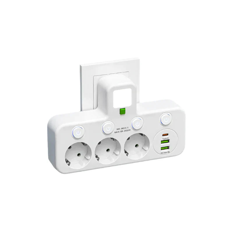 Nokmo | Multi-Socket VOLTRIQ ProLine | 3–4 Sockets + 2× USB & 1× Type-C | 2500 W | Surge Protection & Control Switch