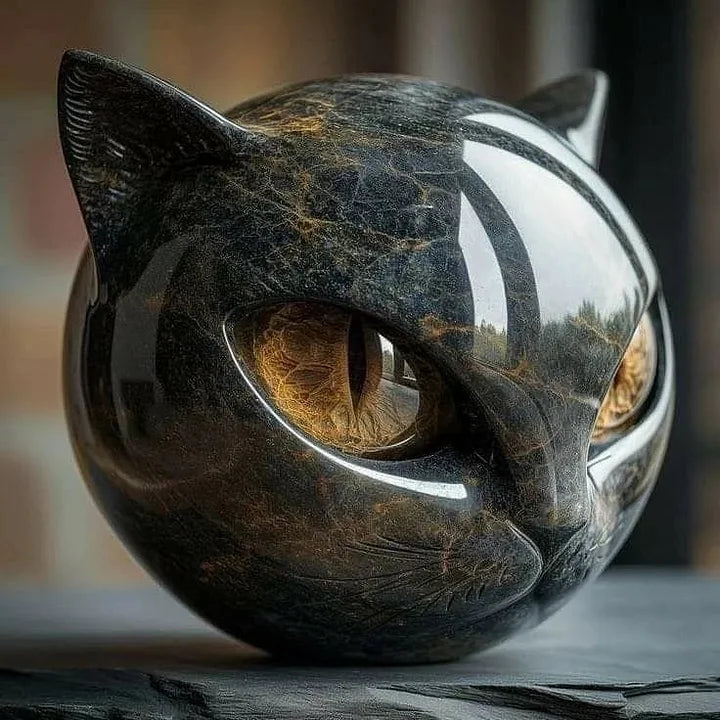 Nokmo | NoirCat Sculpture – Black Cat Head with Hypnotic Eyes