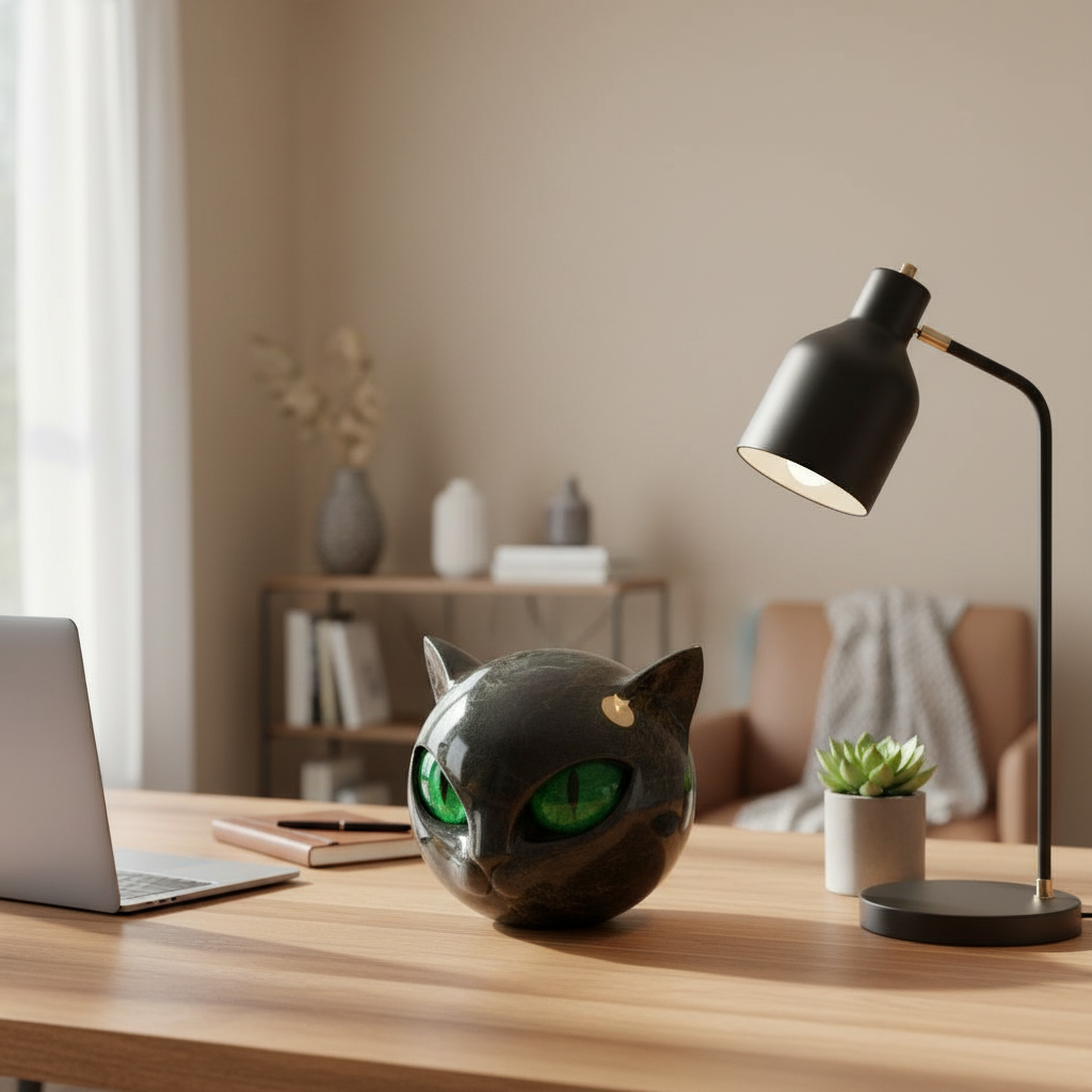 Nokmo | NoirCat Sculpture – Black Cat Head with Hypnotic Eyes