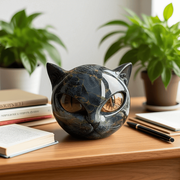 Nokmo | NoirCat Sculpture – Black Cat Head with Hypnotic Eyes