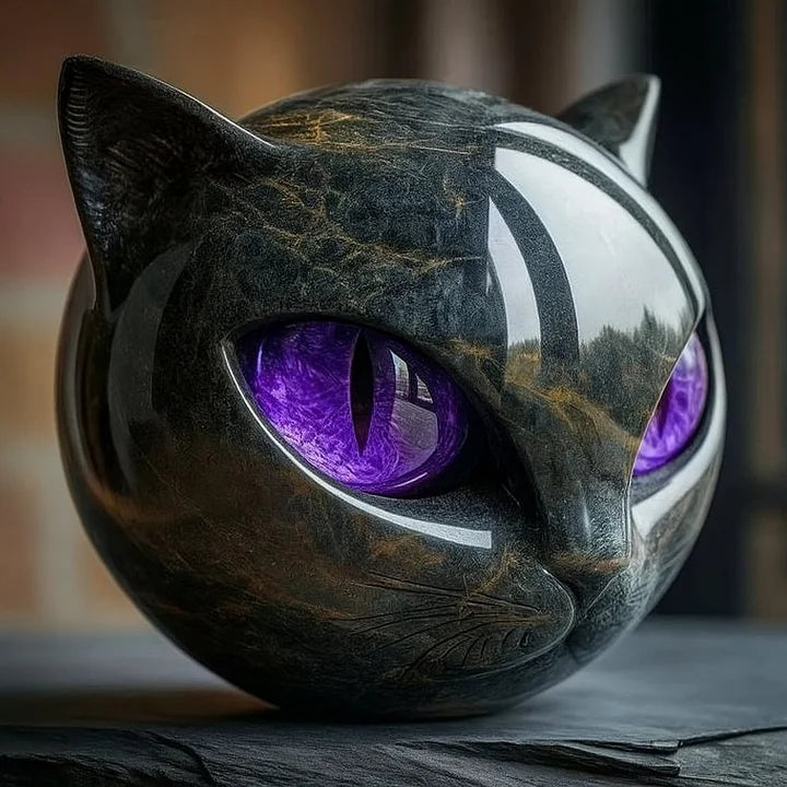 Nokmo | NoirCat Sculpture – Black Cat Head with Hypnotic Eyes