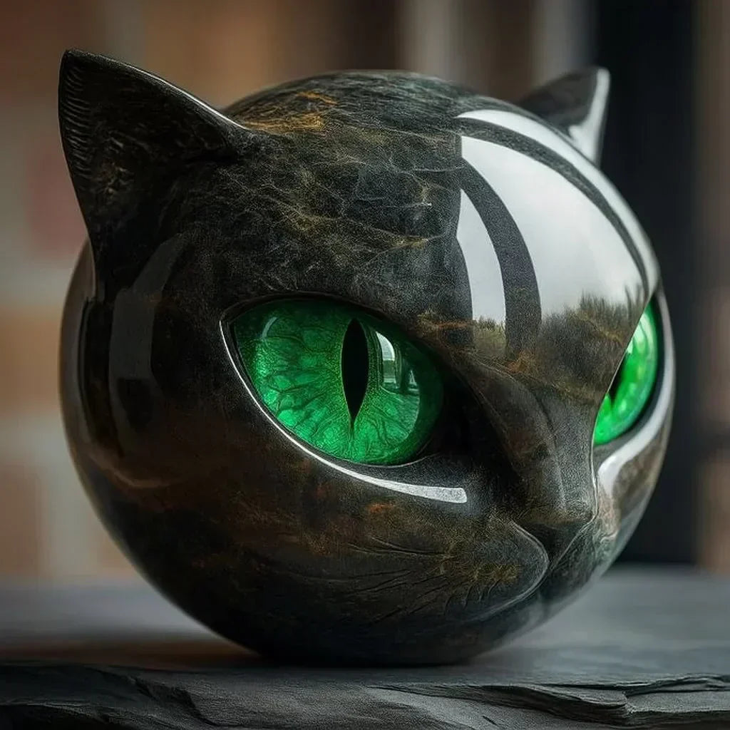 Nokmo | NoirCat Sculpture – Black Cat Head with Hypnotic Eyes