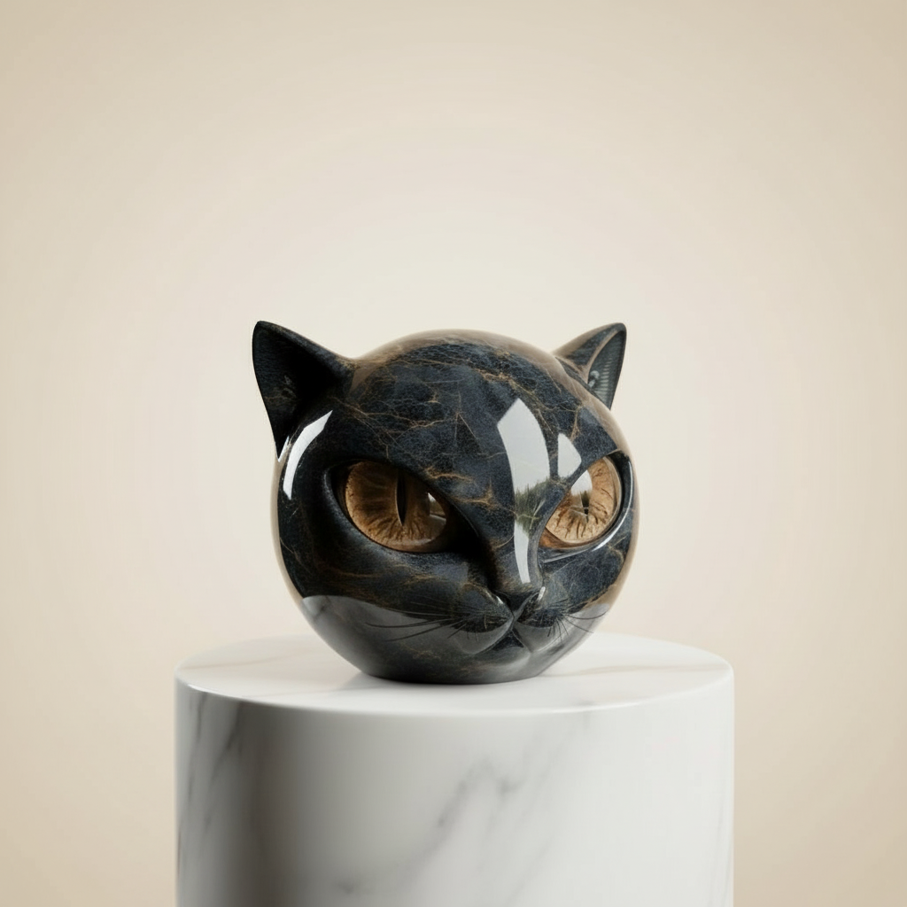 Nokmo | NoirCat Sculpture – Black Cat Head with Hypnotic Eyes