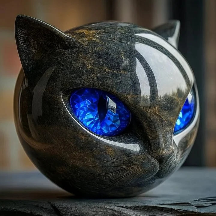 Nokmo | NoirCat Sculpture – Black Cat Head with Hypnotic Eyes