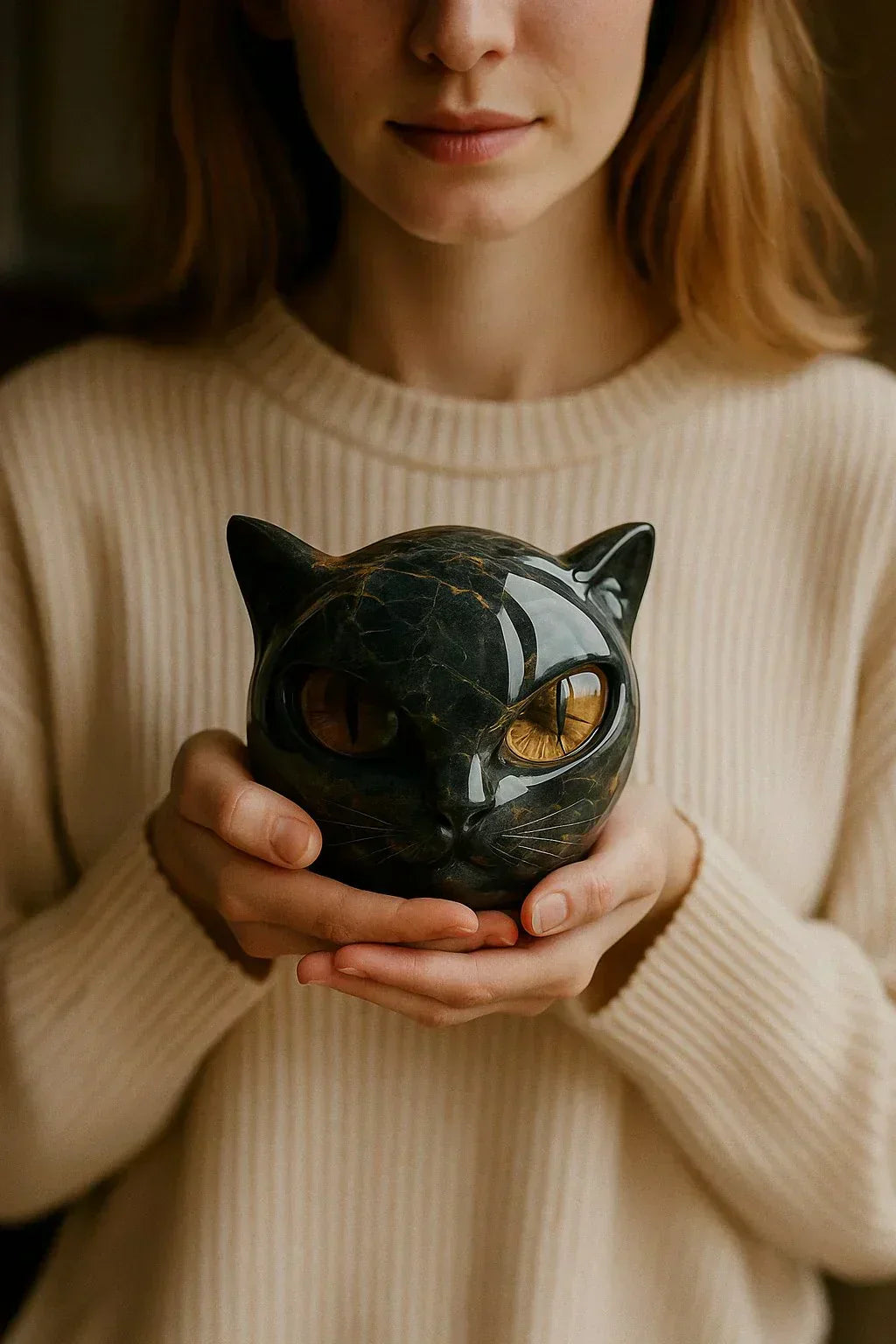 Nokmo | NoirCat Sculpture – Black Cat Head with Hypnotic Eyes