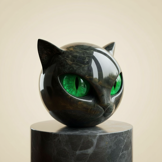 Nokmo | NoirCat Sculpture – Black Cat Head with Hypnotic Eyes