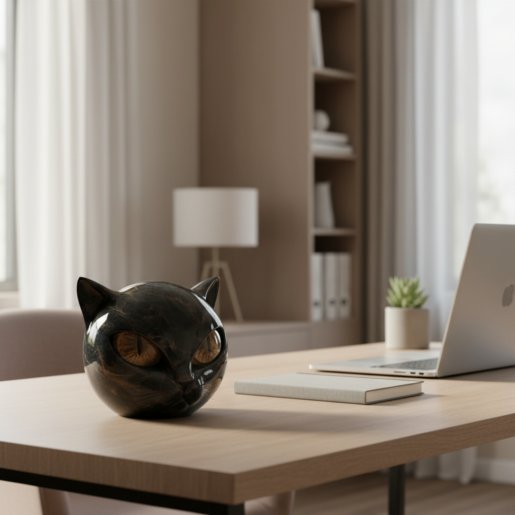 Nokmo | NoirCat Sculpture – Black Cat Head with Hypnotic Eyes