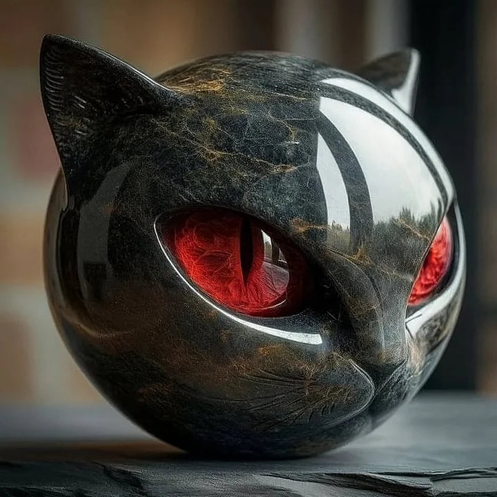 Nokmo | NoirCat Sculpture – Black Cat Head with Hypnotic Eyes