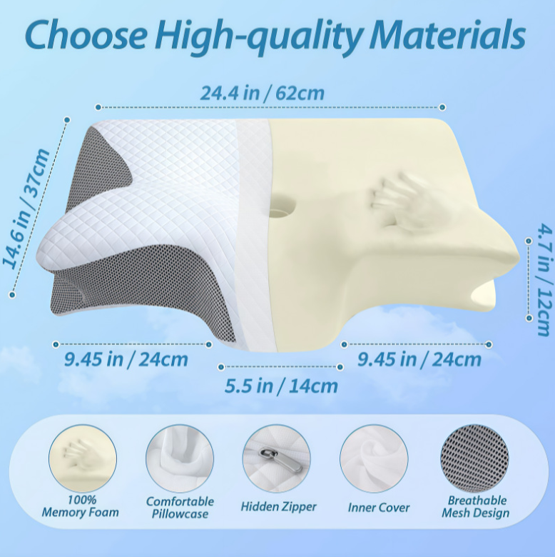 Nokmo | Pillow for Sleep Apnea & Snoring Relief – Ergonomic Memory Foam Anti-Snore Pillow for Better Breathing & Deep Sleep Support