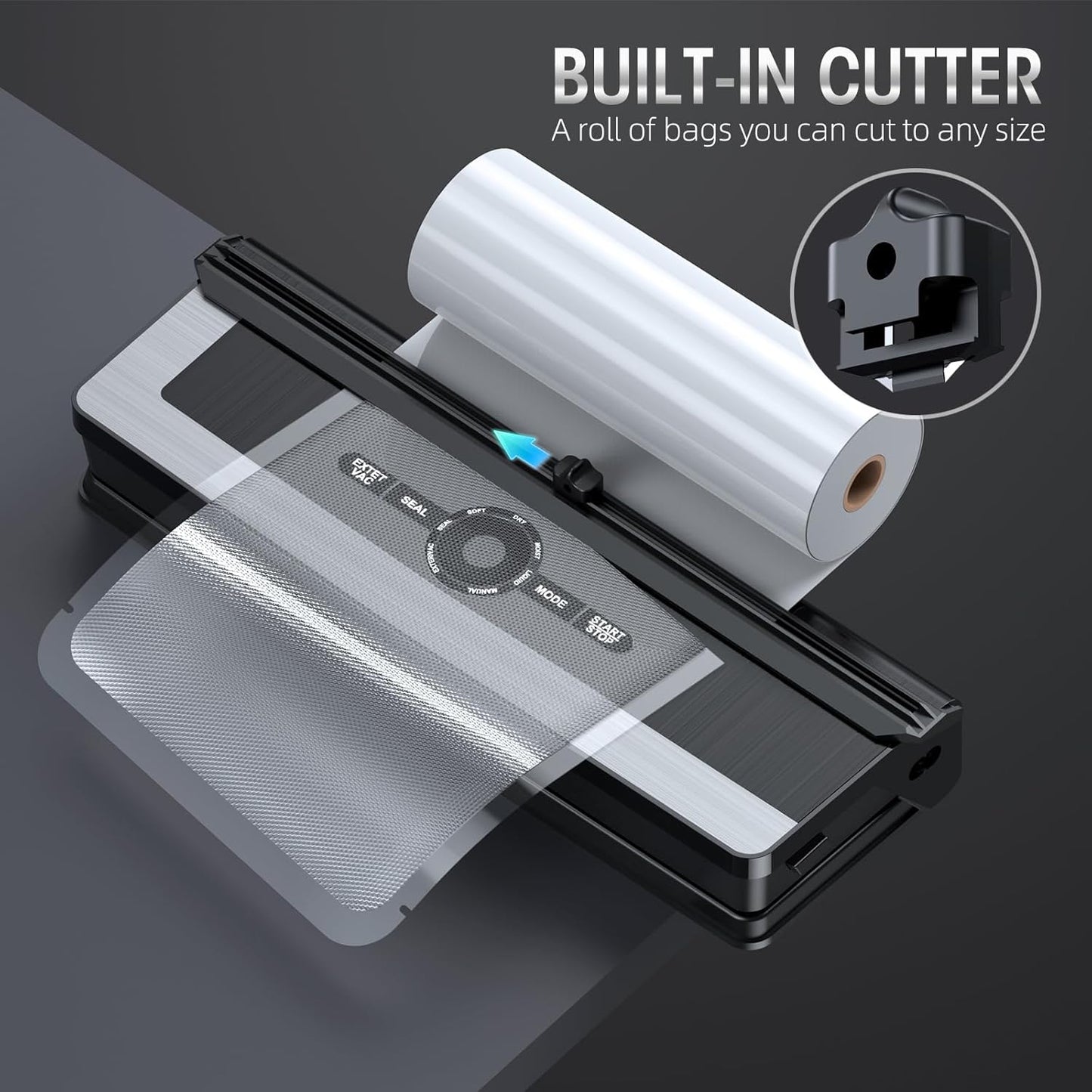 Nokmo | Professional 8-in-1 Vacuum Sealer | Integrated Precision Cutter | Modes for Dry & Moist Foods | Airtight LED Sealing System | Includes 15 Vacuum Bags