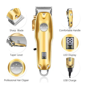 Nokmo | Professional Hair Clippers for Men Gold Set | Gold Cordless Hair Clippers