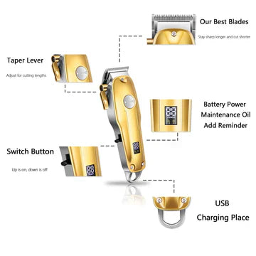 Nokmo | Professional Hair Clippers for Men Gold Set | Gold Cordless Hair Clippers