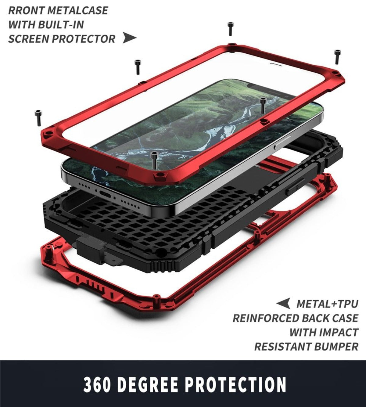 Nokmo | Protective Shockproof Tempered Glass Metal Case for iPhone