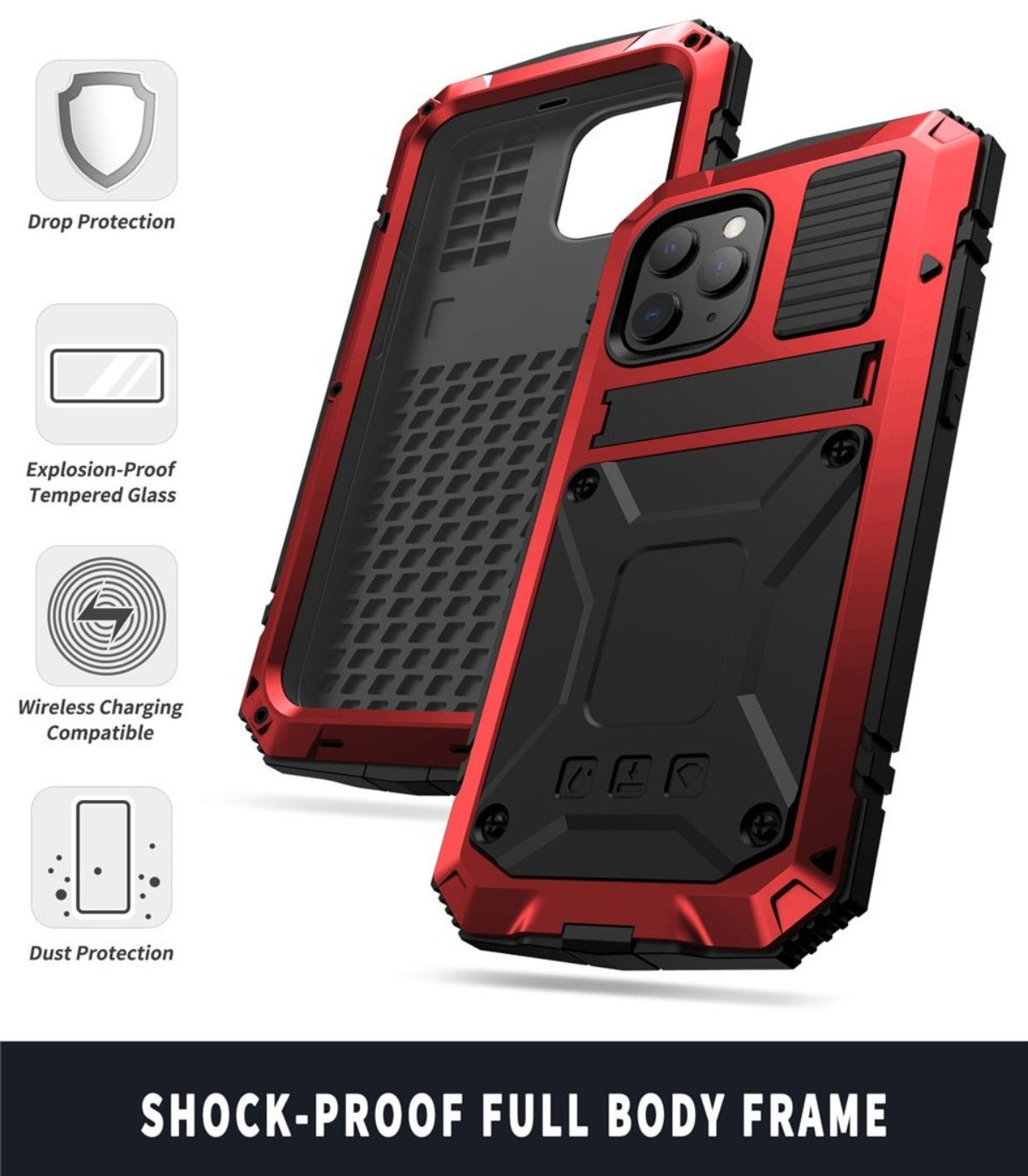 Nokmo | Protective Shockproof Tempered Glass Metal Case for iPhone