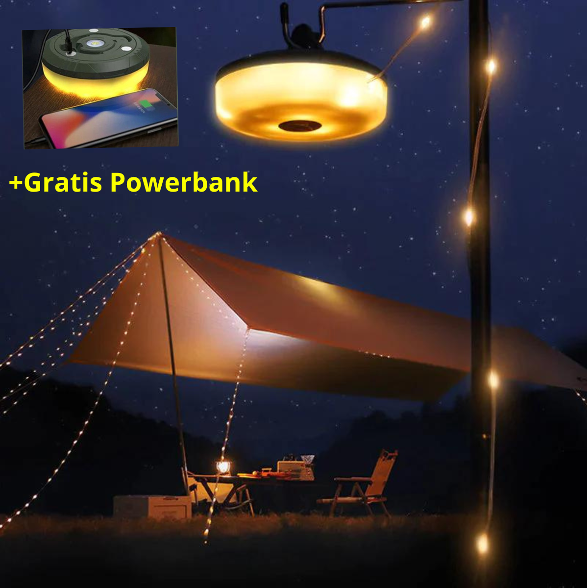 Nokmo | Rechargeable Waterproof Camping Lantern with String Lights