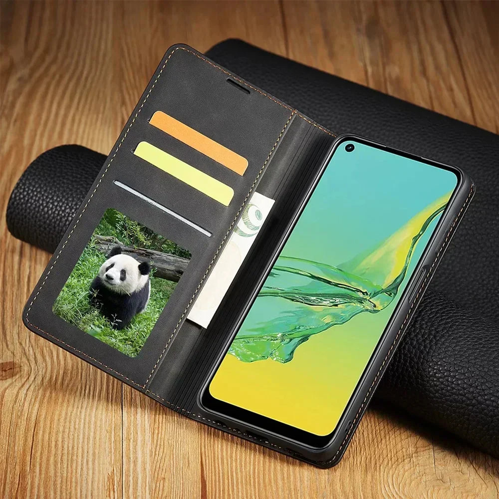 Nokmo | Samsung Case: Magnetic Leather Pouch for Stylish Protection
