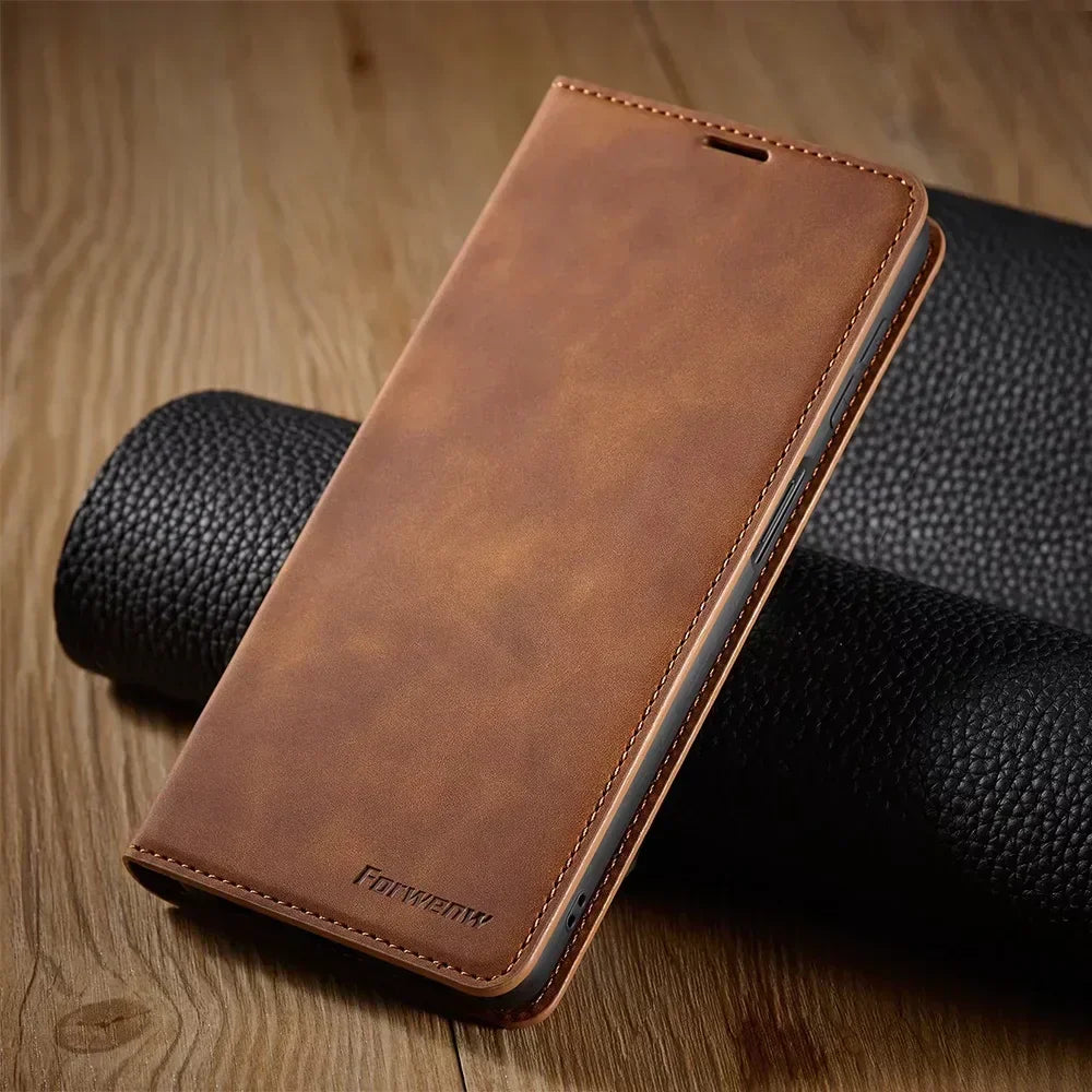 Nokmo | Samsung Case: Magnetic Leather Pouch for Stylish Protection