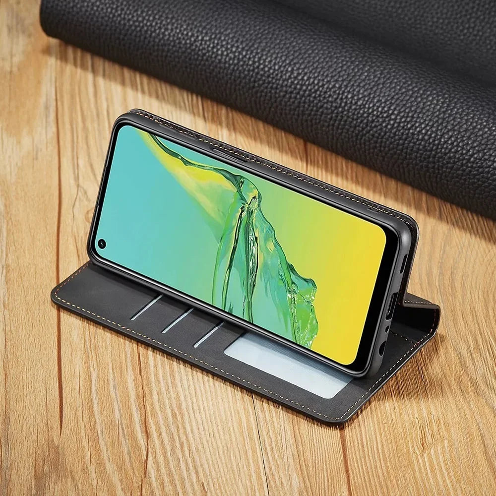 Nokmo | Samsung Case: Magnetic Leather Pouch for Stylish Protection
