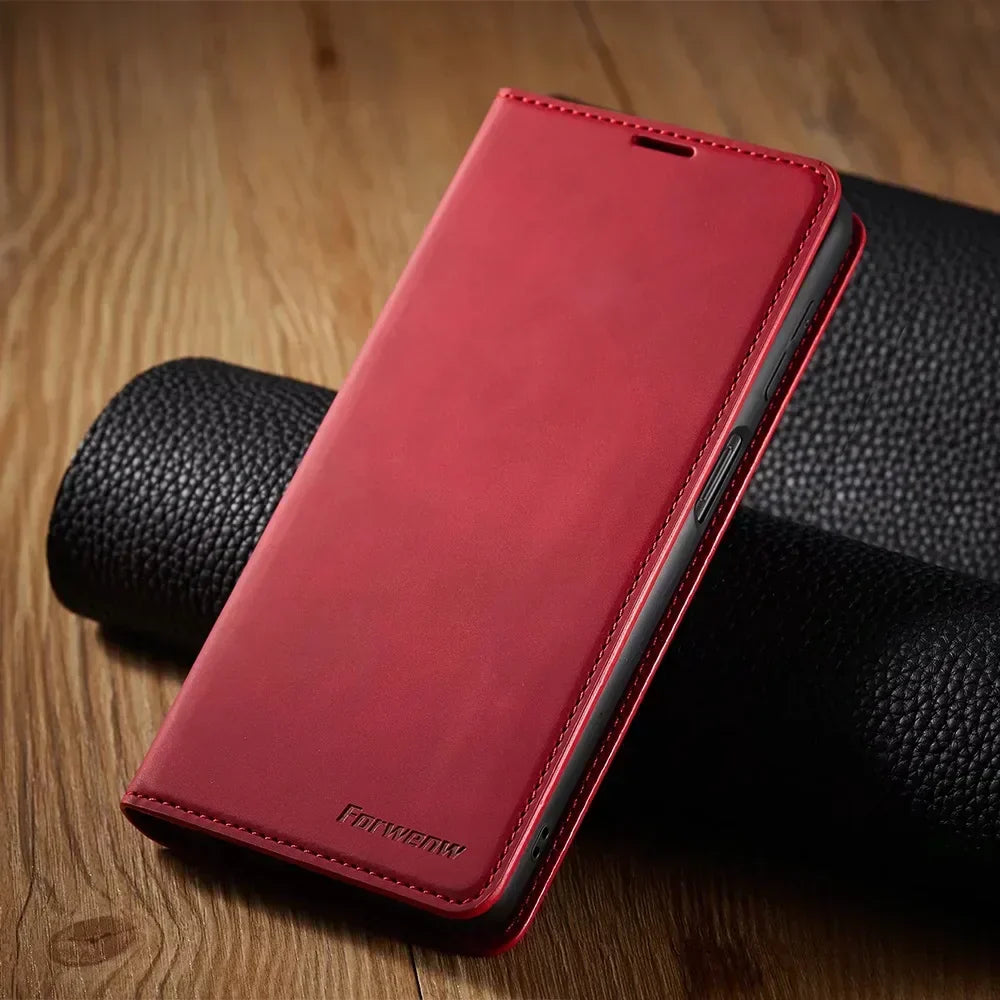 Nokmo | Samsung Case: Magnetic Leather Pouch for Stylish Protection