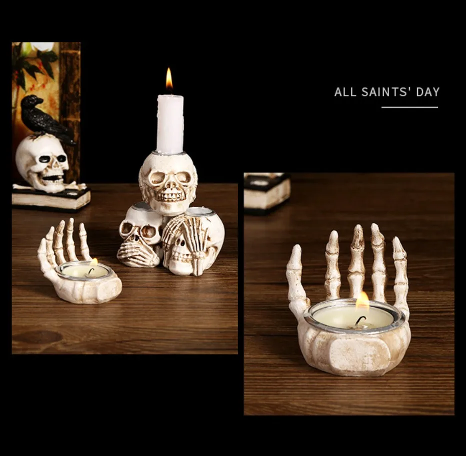 Nokmo | Skullight 3pc Halloween Skull Candle Holder Set
