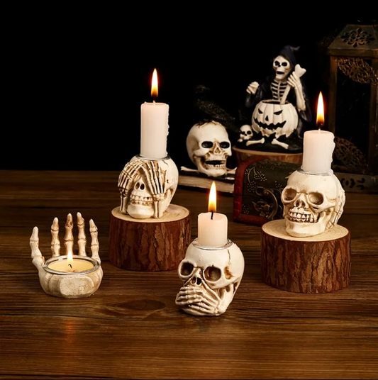 Nokmo | Skullight 3pc Halloween Skull Candle Holder Set