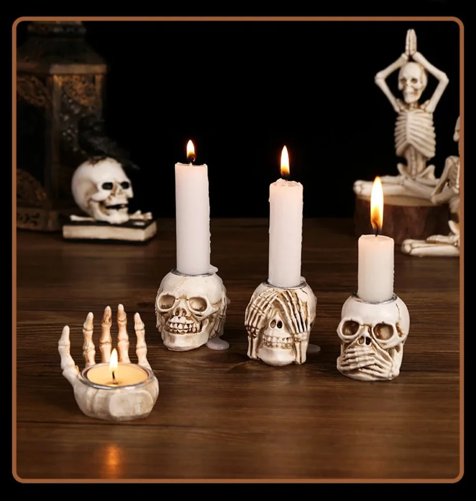 Nokmo | Skullight 3pc Halloween Skull Candle Holder Set