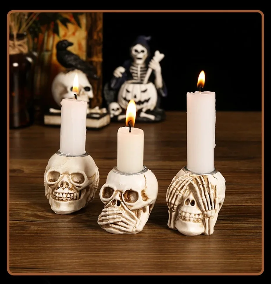 Nokmo | Skullight 3pc Halloween Skull Candle Holder Set