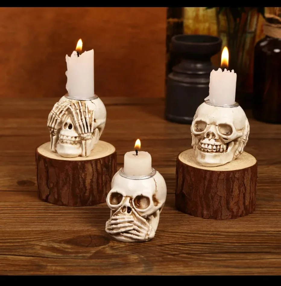 Nokmo | Skullight 3pc Halloween Skull Candle Holder Set