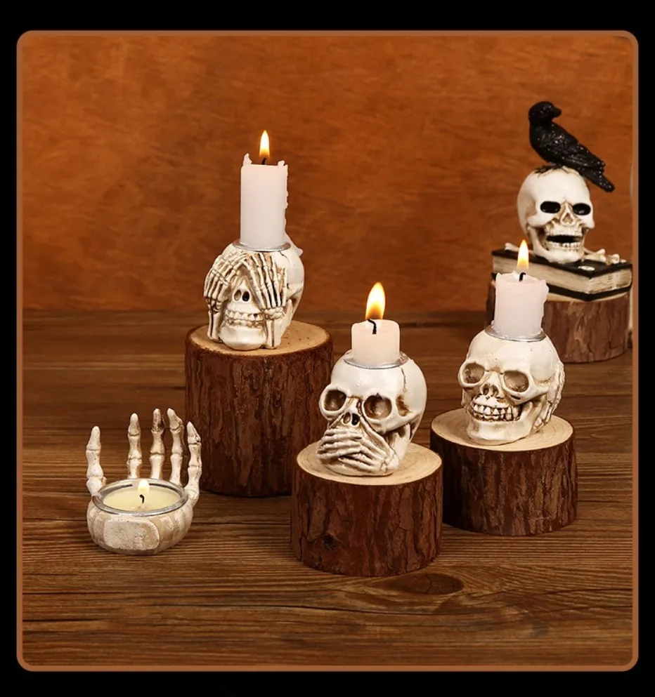 Nokmo | Skullight 3pc Halloween Skull Candle Holder Set