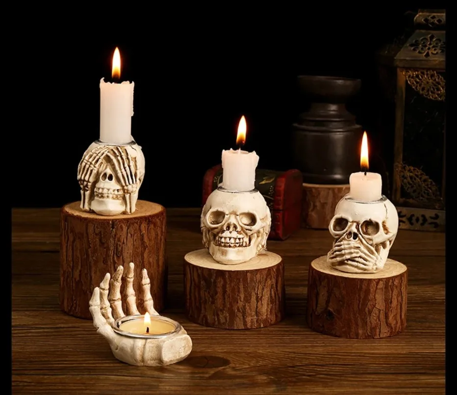 Nokmo | Skullight 3pc Halloween Skull Candle Holder Set