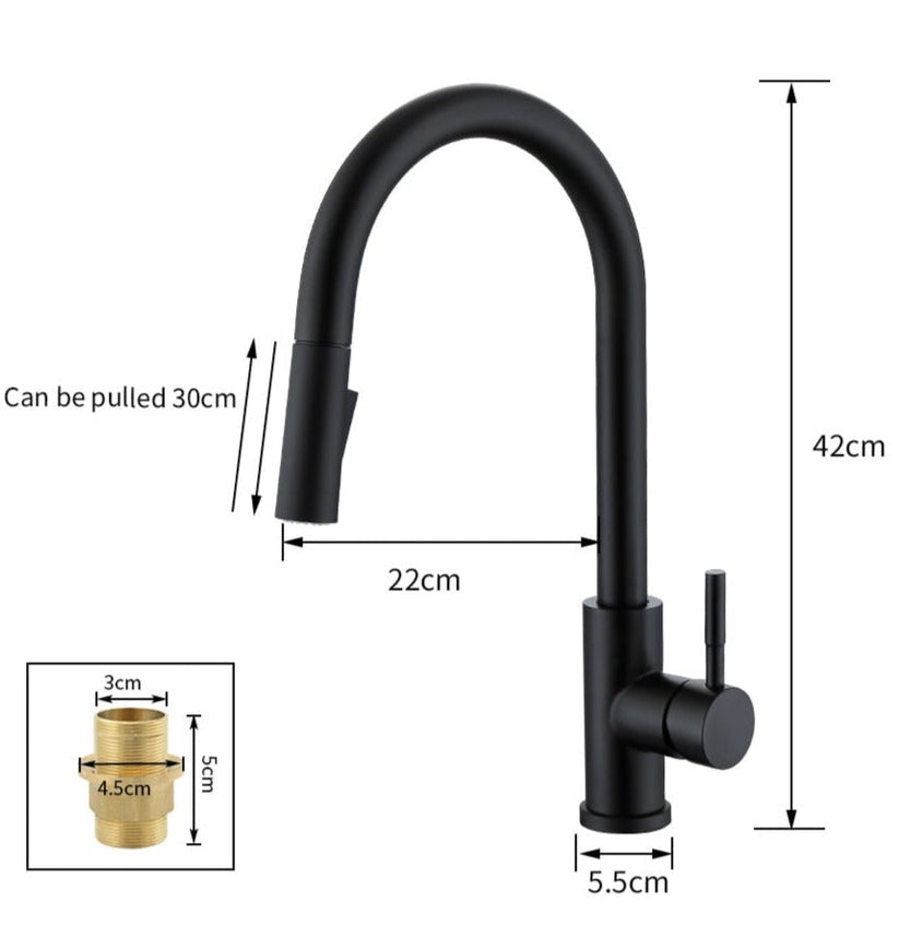 Nokmo | TouchTech Retractable Kitchen Faucet – Sensor Touchless Mixer Tap with Flexible Hose | Modern Brass Faucet