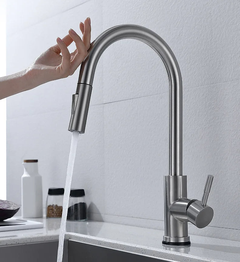 Nokmo | TouchTech Retractable Kitchen Faucet – Sensor Touchless Mixer Tap with Flexible Hose | Modern Brass Faucet