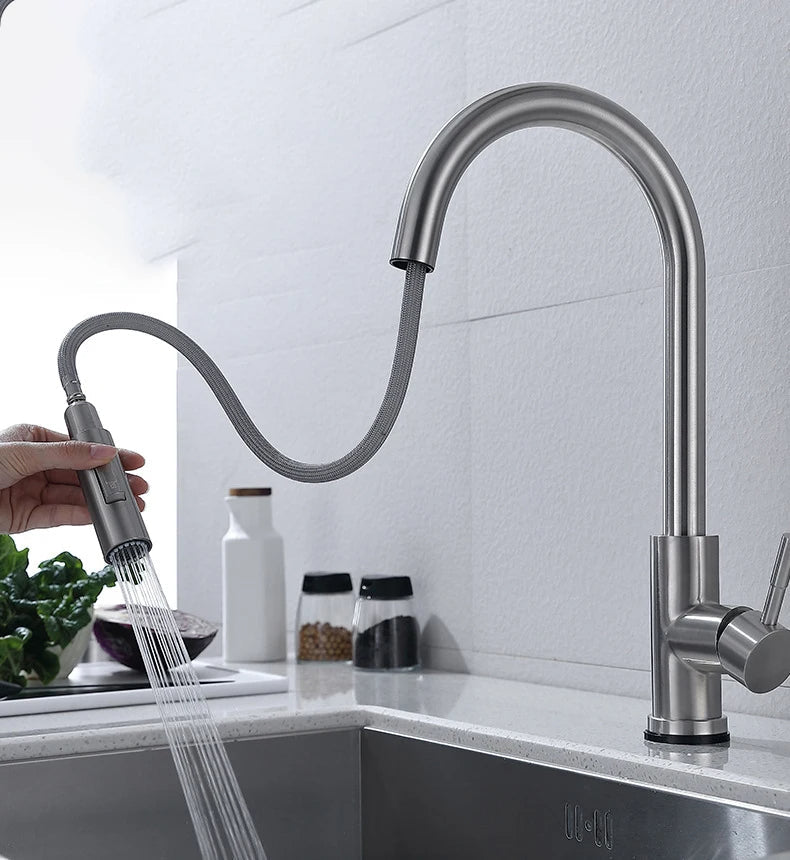 Nokmo | TouchTech Retractable Kitchen Faucet – Sensor Touchless Mixer Tap with Flexible Hose | Modern Brass Faucet