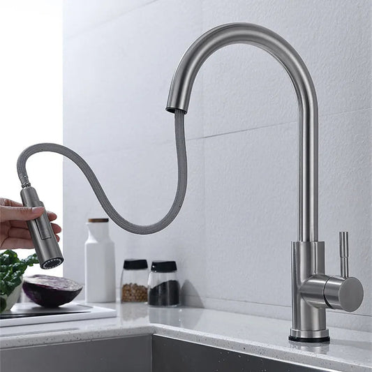 Nokmo | TouchTech Retractable Kitchen Faucet – Sensor Touchless Mixer Tap with Flexible Hose | Modern Brass Faucet