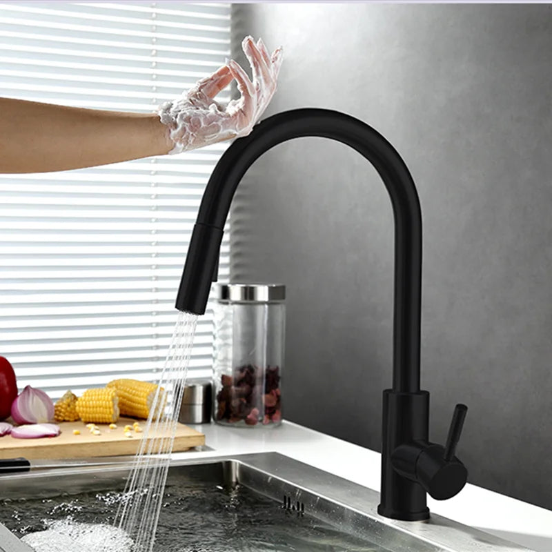 Nokmo | TouchTech Retractable Kitchen Faucet – Sensor Touchless Mixer Tap with Flexible Hose | Modern Brass Faucet