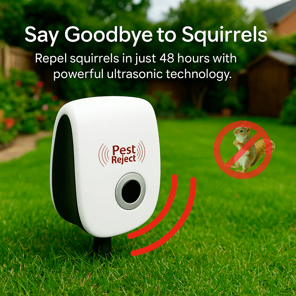 Nokmo | Ultrasonic Squirrel Repeller Device - Effective Pest Control to Deter Squirrels in 48 Hours for Gardens & Yards