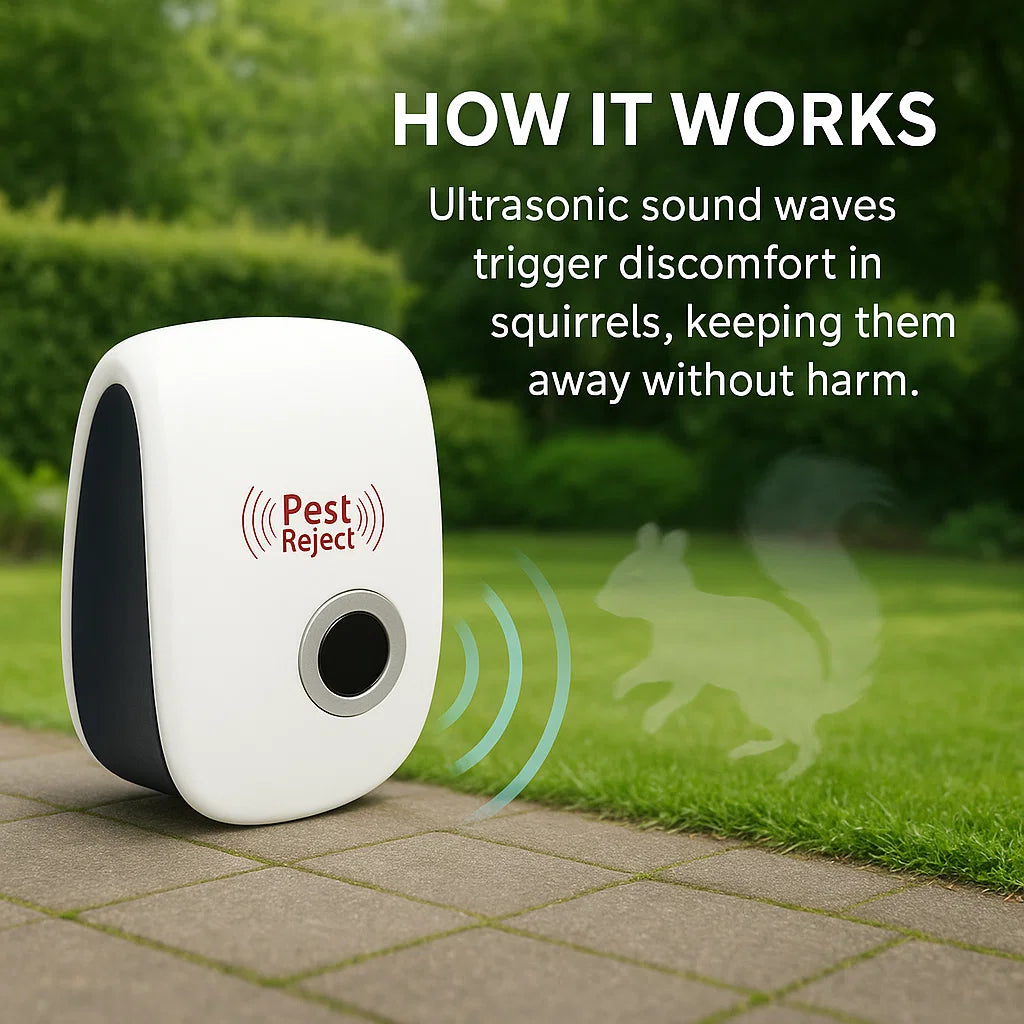 Nokmo | Ultrasonic Squirrel Repeller Device - Effective Pest Control to Deter Squirrels in 48 Hours for Gardens & Yards