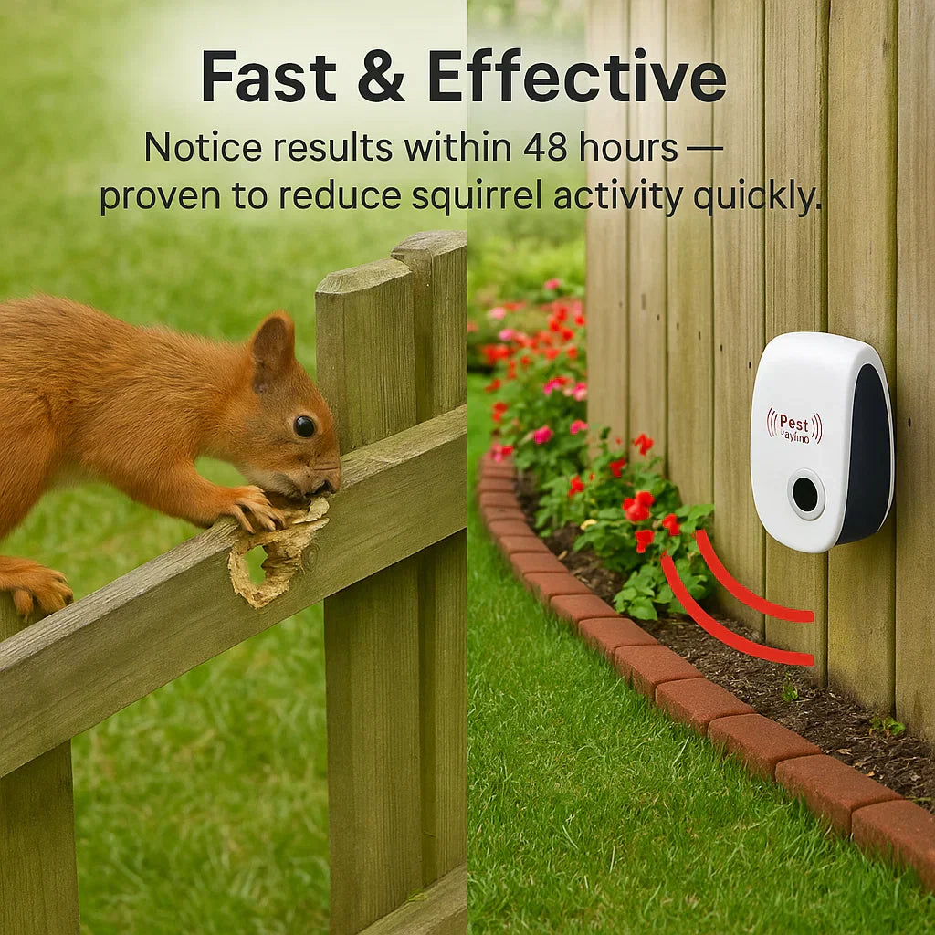 Nokmo | Ultrasonic Squirrel Repeller Device - Effective Pest Control to Deter Squirrels in 48 Hours for Gardens & Yards