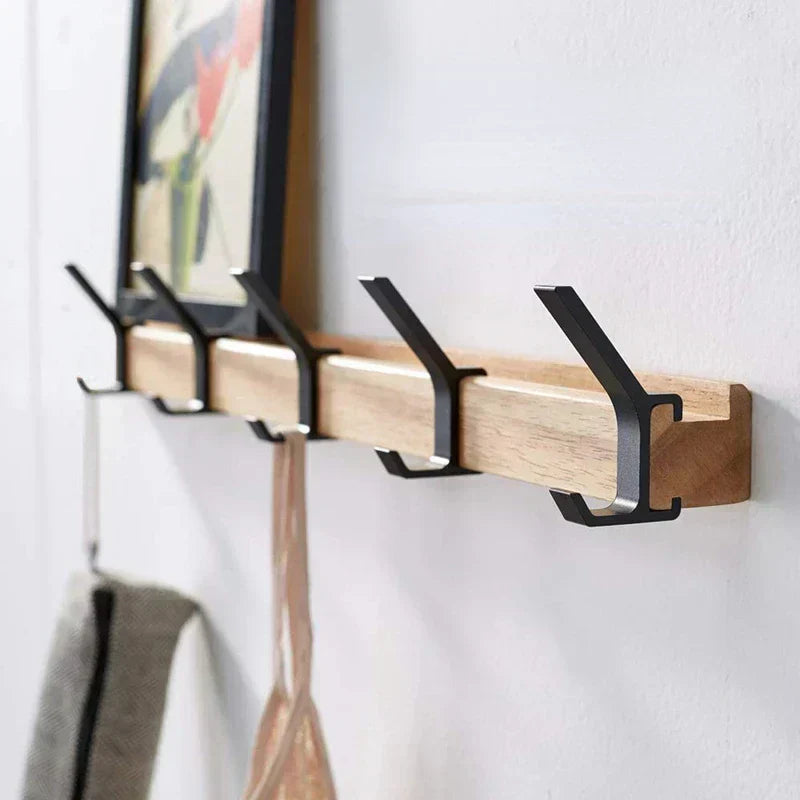 Nokmo | Wall wardrobe with movable hooks – Scandinavian design made of wood and metal