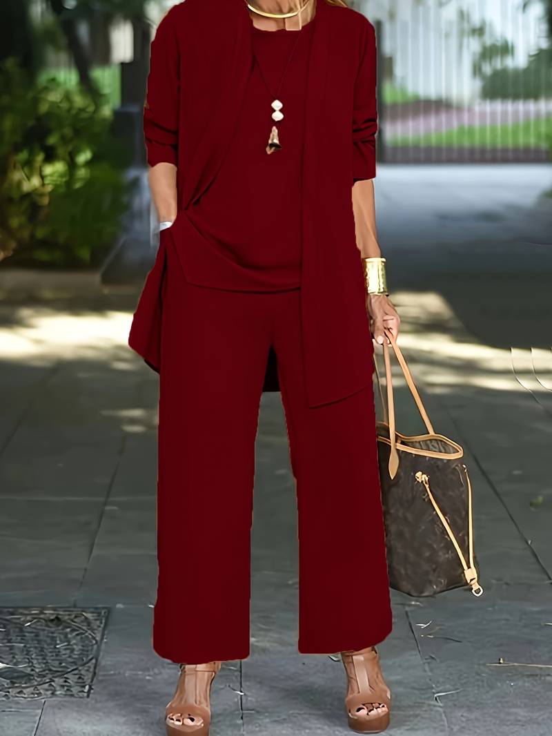Nokmo | Women's 3-Piece Pant Suit with Open Cardigan