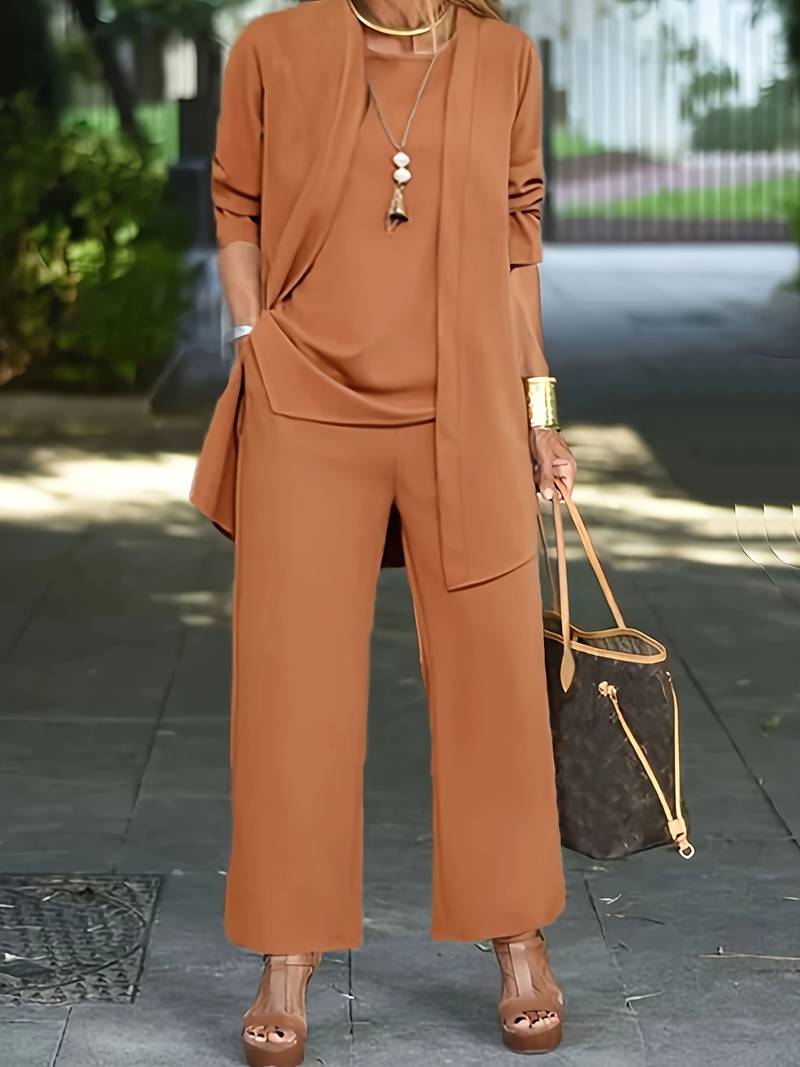 Nokmo | Women's 3-Piece Pant Suit with Open Cardigan
