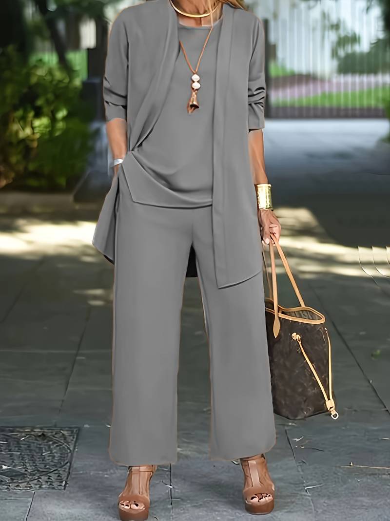 Nokmo | Women's 3-Piece Pant Suit with Open Cardigan