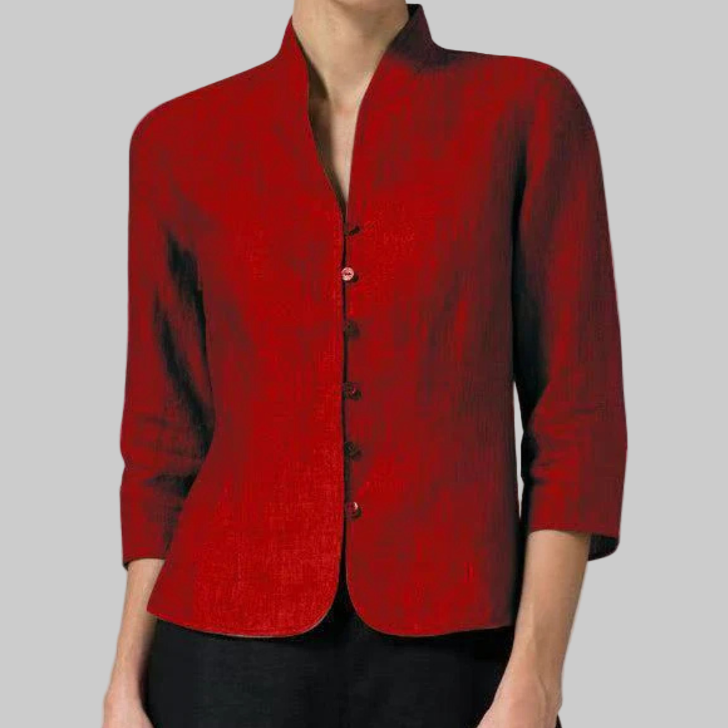Nokmo | Women's Band Collar Button-Up Blouse