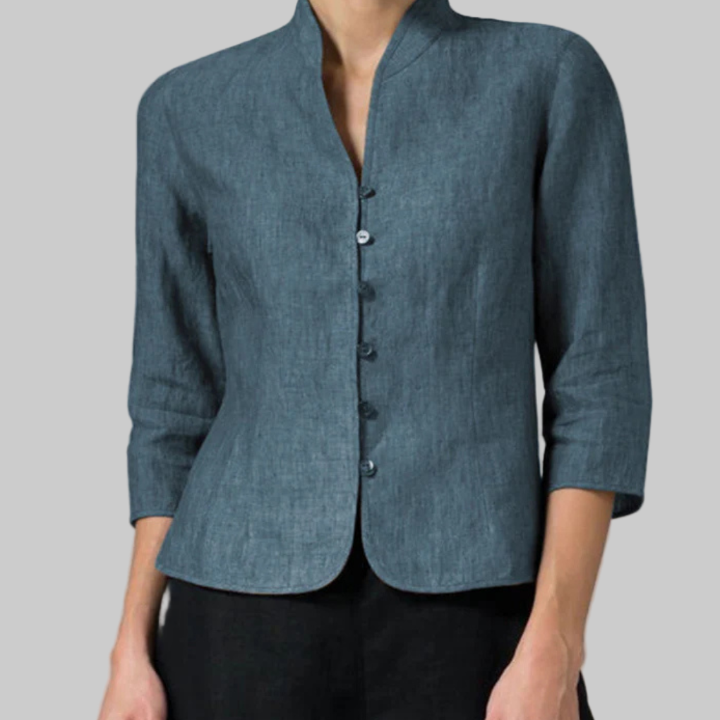 Nokmo | Women's Band Collar Button-Up Blouse