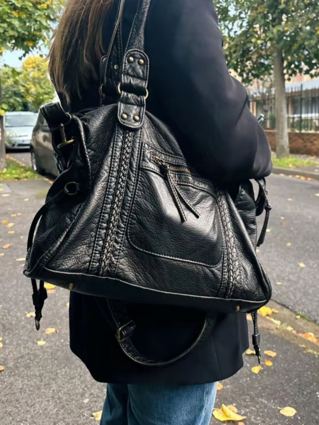 Nokmo | Women's Braided Shoulder Bag with Zip Pocket